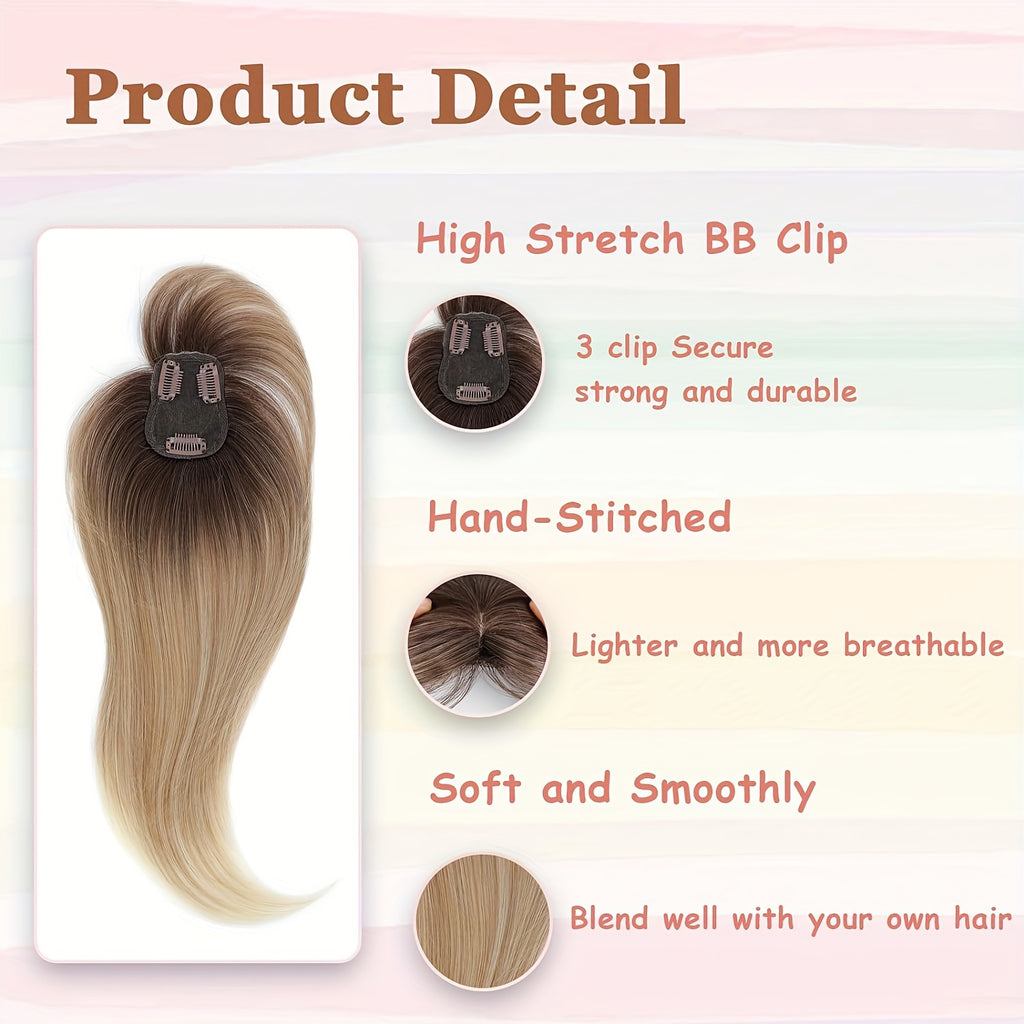 Elegant Clip-In Bangs for Women, 360° Coverage Blonde Hair Extensions with Dark Roots, French Style Straight Hair Bangs for Daily Wear, Hairpieces