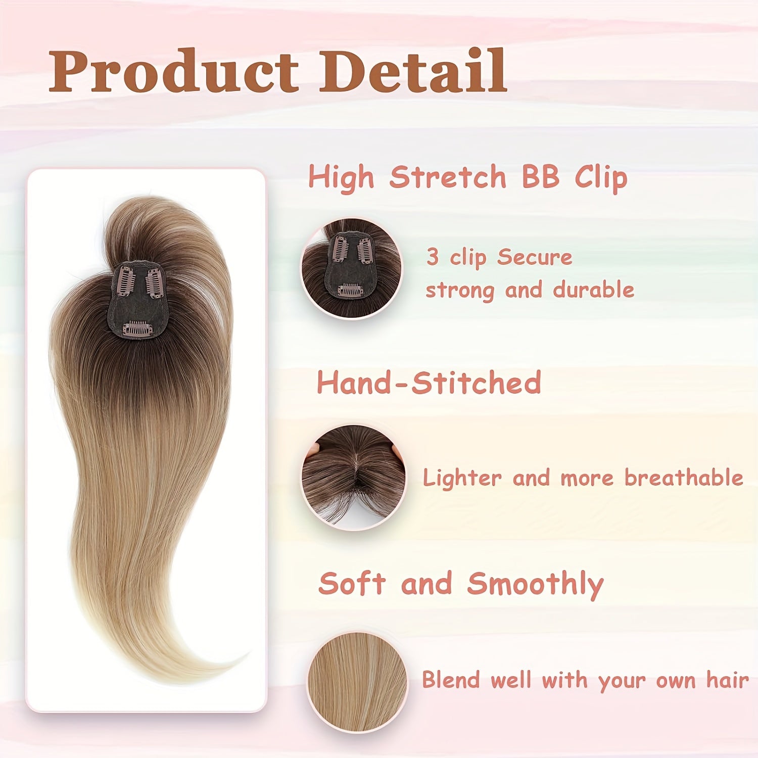 Elegant Clip-In Bangs for Women, 360° Coverage Blonde Hair Extensions with Dark Roots, French Style Straight Hair Bangs for Daily Wear, Hairpieces