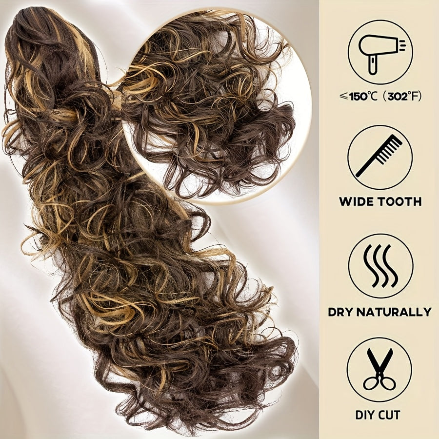 Claw On Ponytail Extensions with Drawstring Long Thick Wavy Clip In Hair Extension 24inch/60cm Ponytail Curly Hairpieces Jaw Ponytail Extensions Black Brown Blonde Mix Color Drawstring Ponytail Synthetic Soft Hairpiece Heat Resistant Hair Pieces Gift