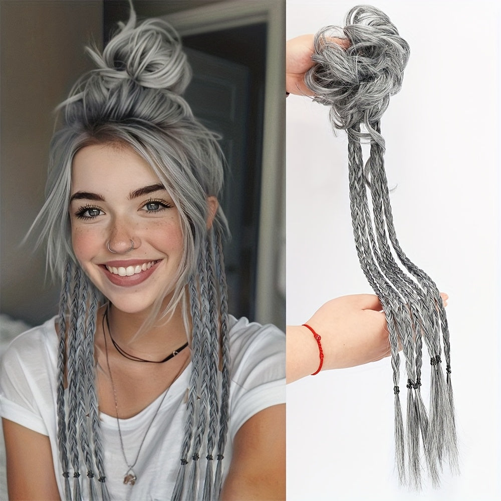 Women'S Silvery Gray Long Braid Ponytail Extension - High Temperature Fiber, Natural Look, Easy Attach, Everyday Synthetic Hairpiece for Women, Ponytail Extensio