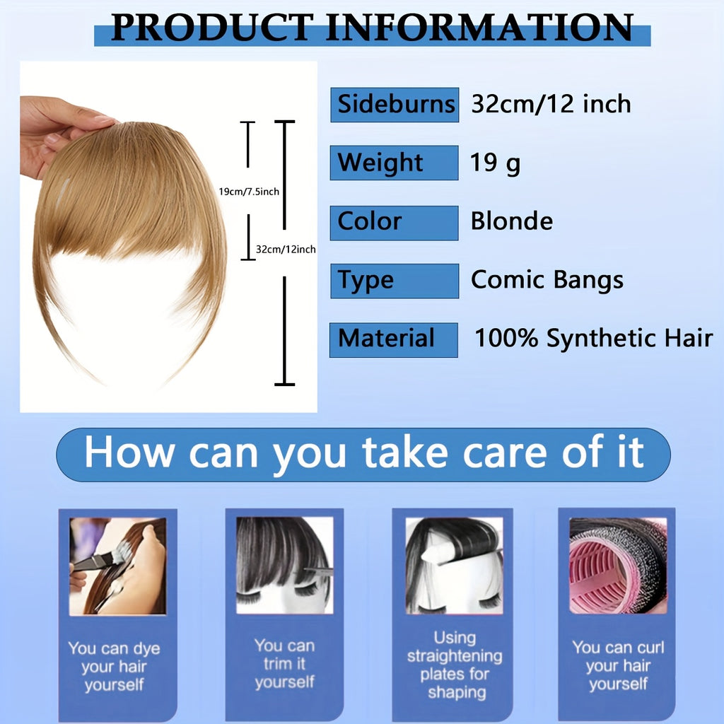 Synthetic Manga Air Bangs with BB Clip - Straight Hairpiece for Women, Easy Clip-In Temporary Hairstyle for All Occasions, Kawaii Hair Clips, Quick Hair Transformation, Sleek Hair Accessory, Secure Attachment, Daily Wear Accessory