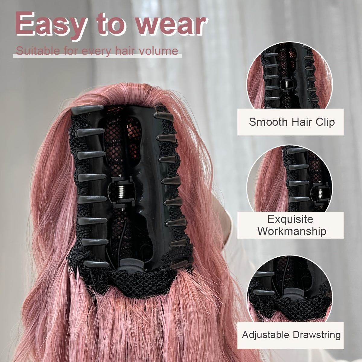 Claw shaped ponytail extension pink 71.12 cm water wave heat-resistant fiber synthetic ponytail wig, suitable for short hair accessories for Women's daily use