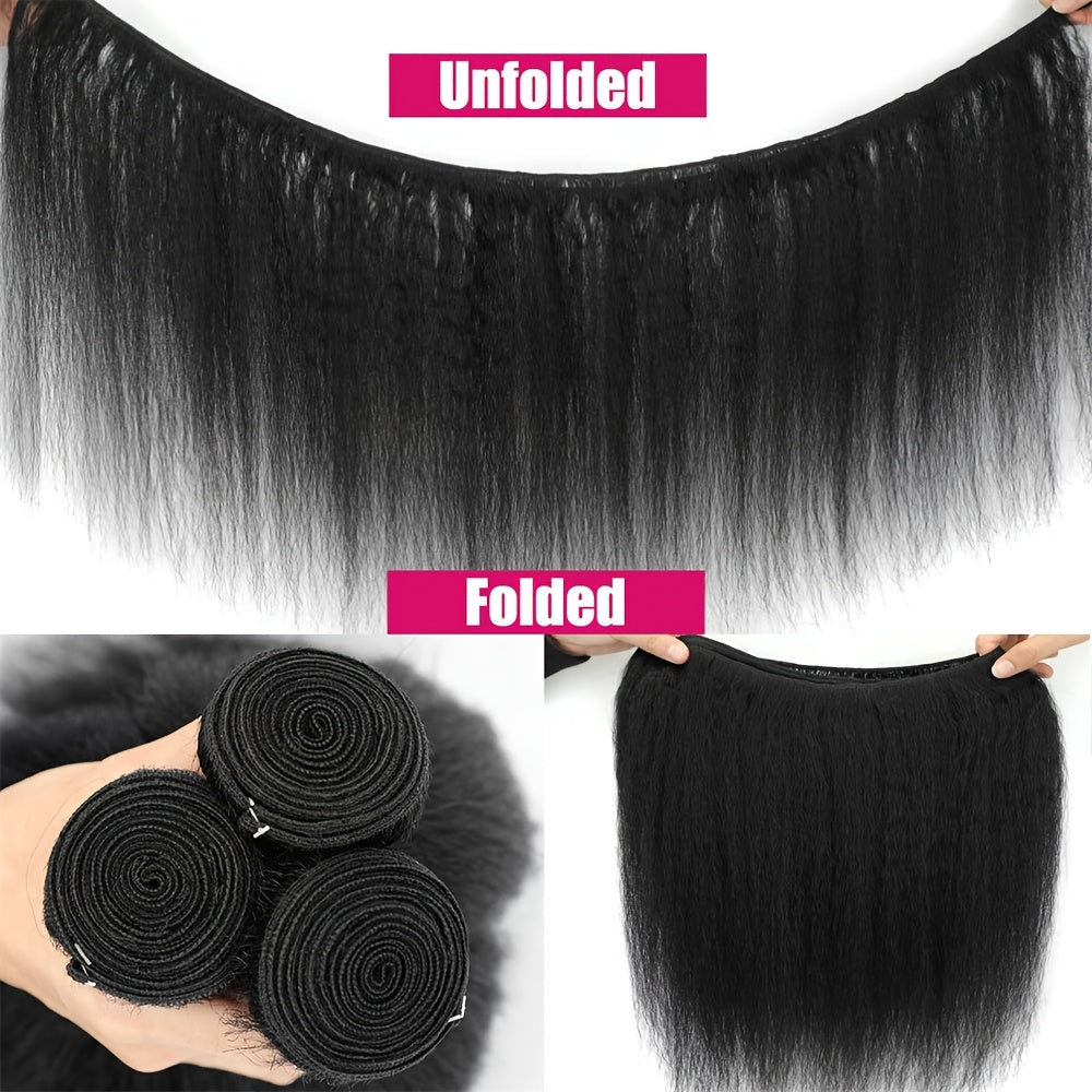 Yaki Straight Human Hair Bundles Kinky Straight Bundles Human Hair 16 18 20 Inch 3 Bundles 12A 100% Unprocessed Brazilian Kinkystraight Bundles Human Hair Natural Black