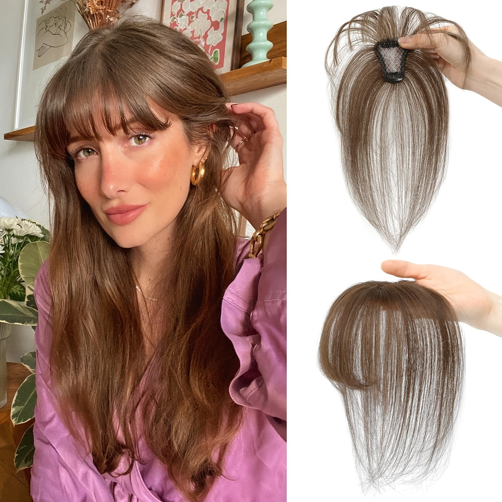 BIGTRSE 360° 3D Bangs Hair Clip - 100% Real Human Hair Topper with Straight Bangs & Side Swept Bangs, Natural Look for Women, Easy Clip-On for Daily Wear, Versatile Hairpiece, Sleek Hairpiece, Secure Hairpiece