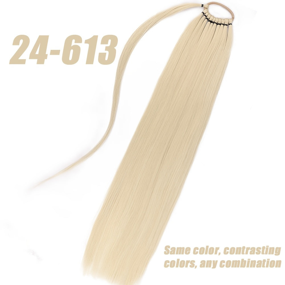 Women'S Long Straight Orange Ponytail Extension, High-Temperature Fiber Synthetic Hair, Basic Style, Daily Wear, Hairpiece for Volume Increase