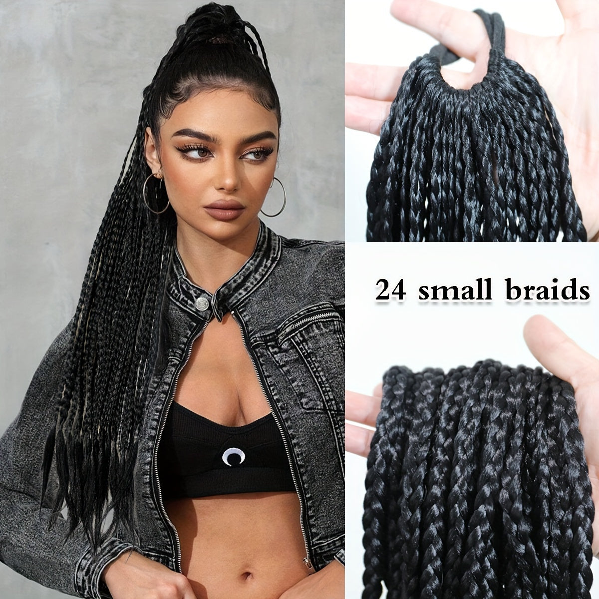 Y2K-Inspired Colorful Braided Hair Extensions with Elastic Bands - 24" Synthetic Ponytail for Women, Perfect for Street Dance & Music Festivals