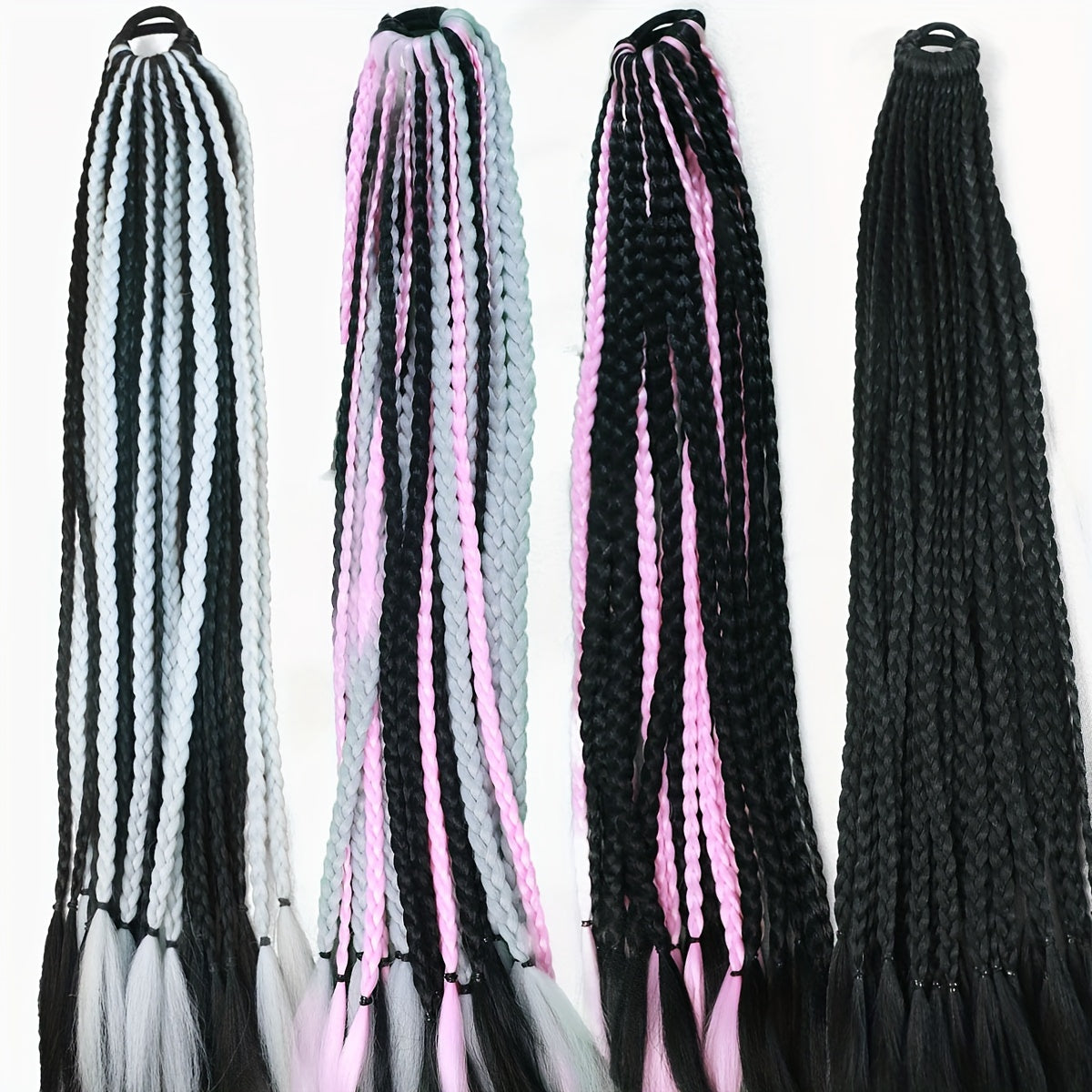 Y2K-Inspired Colorful Braided Hair Extensions with Elastic Bands - 24" Synthetic Ponytail for Women, Perfect for Street Dance & Music Festivals