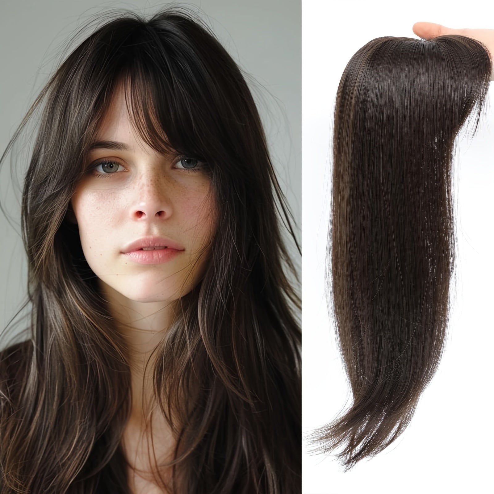 Elegant Clip-In Bangs for Women, 360° Coverage Blonde Hair Extensions with Dark Roots, French Style Straight Hair Bangs for Daily Wear, Hairpieces