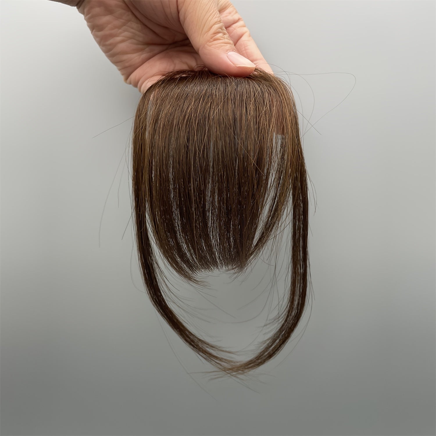 [1pc Real Human Hair Wispy Bangs] 1pc Elegant Clip-In Wispy Bangs Hairpiece for Women, Real Human Hair Straight Clip-On Air Fringe, Looking Hair Extension with Temples, for Daily Wear - Dark Brown, Mixed Blonde