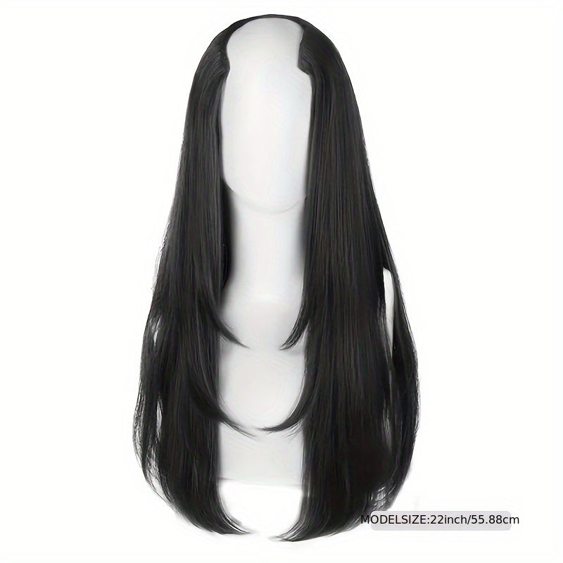 Long Fluffy V-Shaped Synthetic Hair Extension for Women - Layered Wig with Clips Increases Volume & Adds Fullness