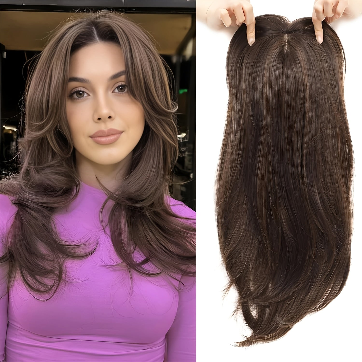 [Synthetic Hairpiece] 22-Inch Light Golden And Bleached Blonde Mixed Hair Top Synthetic Hairpiece | 55 Cm | Synthetic | Swiss Base And 3 Clips | Thinning Hair And Gray Hair Loss