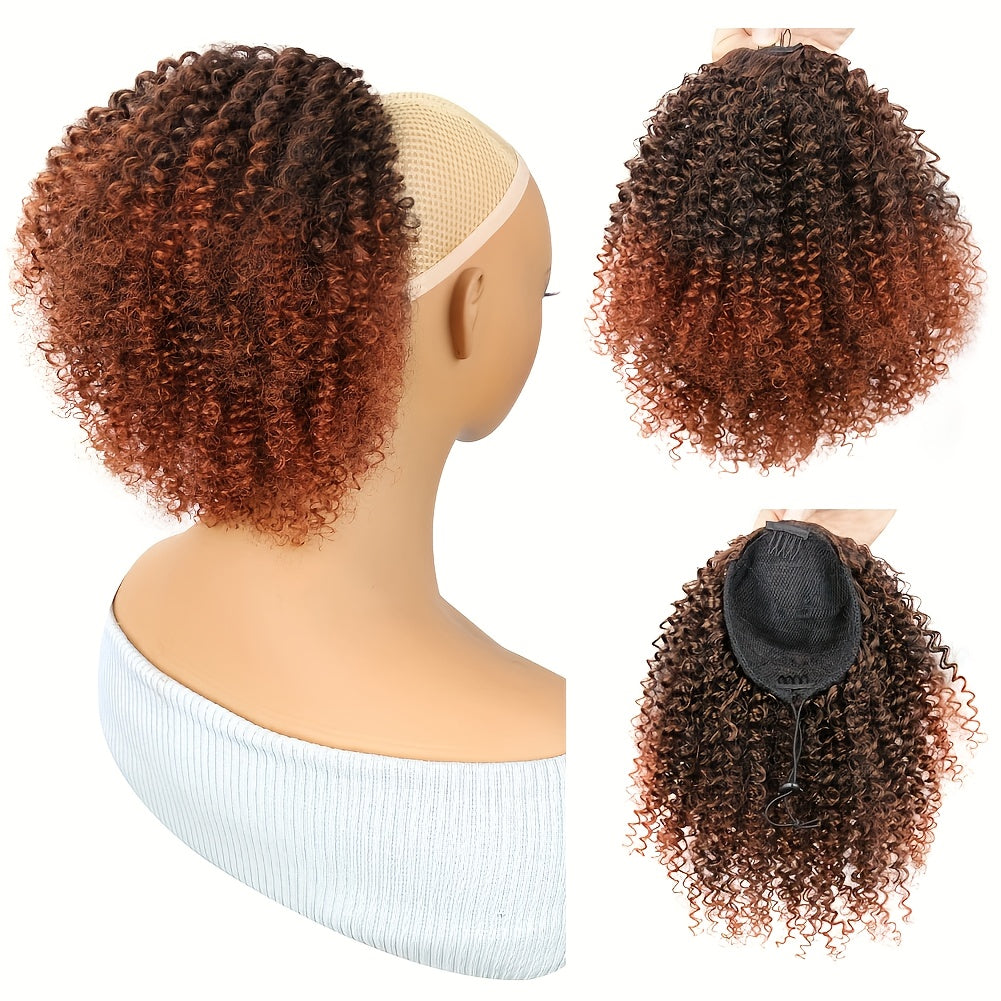 25.4 cm Synthetic Curly Ponytail Hair Extension for Women - Kinky Curly Drawstring Ponytail, Clip-In Fake Ponytails for Daily Use, Natural Look, Easy to Style, Daily Hair Extension | Elegant Hairpiece | Secure Fit Ponytail, Ponytail Wig