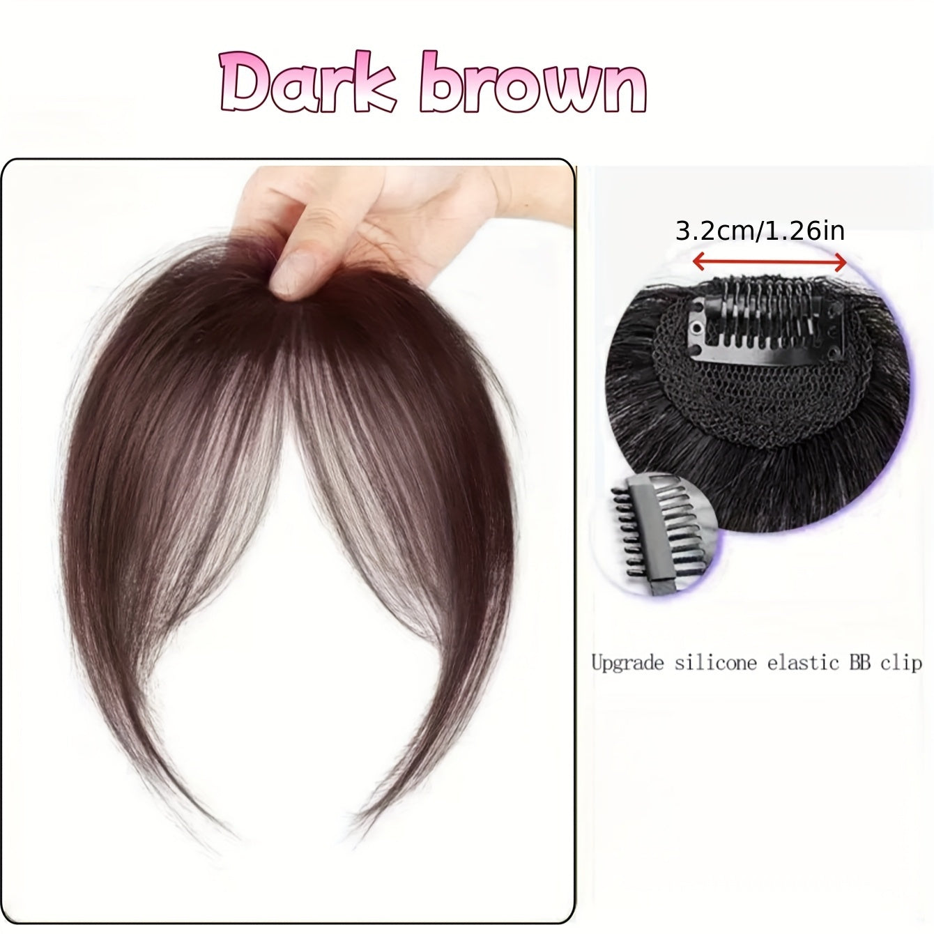 1pc Women'S Elegant Deep Brown Black Light Brown Clip-in Bangs Hairpiece, Synthetic Bangs, Hair Accessory with Sideburns, Natural Voluminous Bangs Clip-in Hair Decor, Suitable for Daily Hair Accessories Wear
