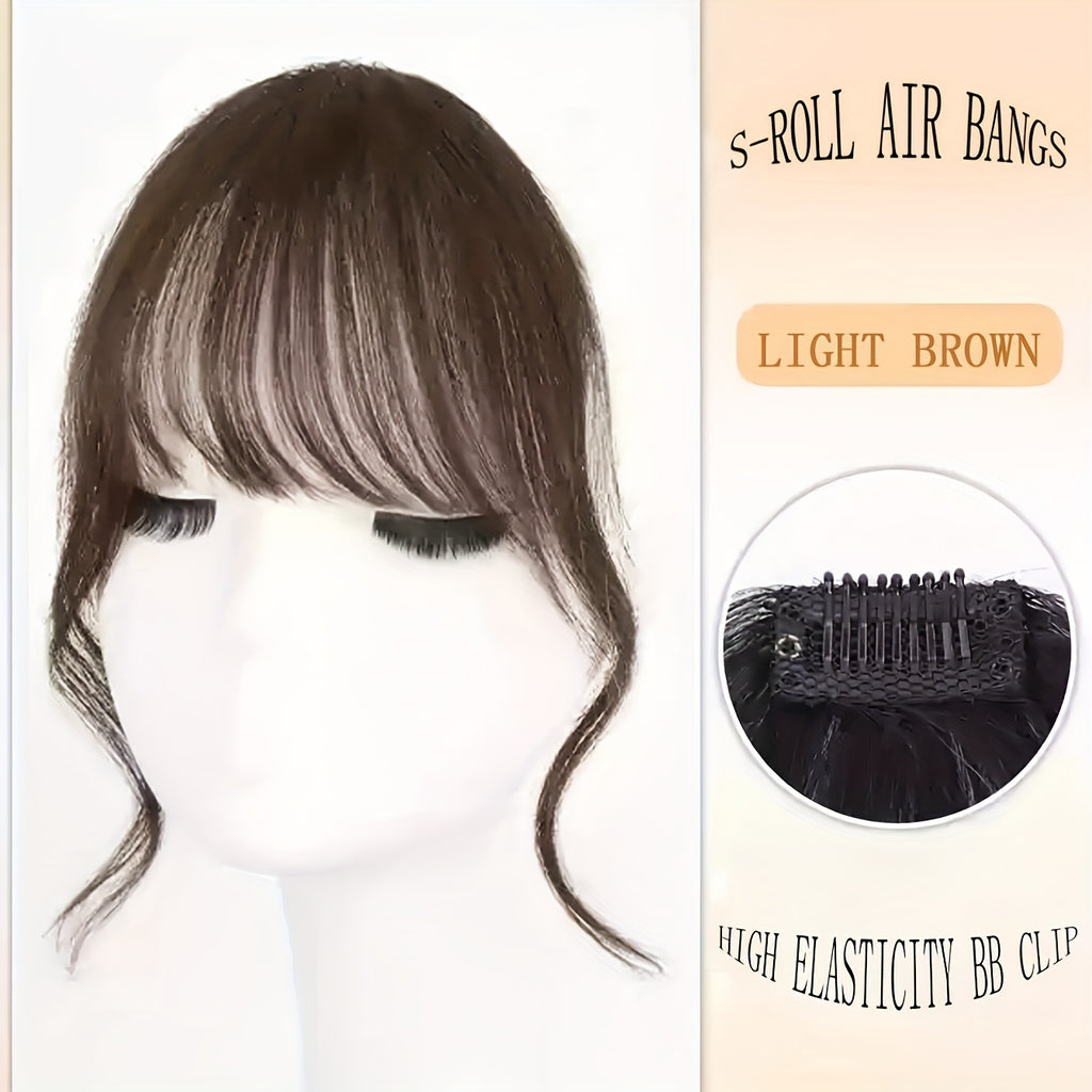 1pc Women'S Elegant Deep Brown Black Light Brown Clip-in Bangs Hairpiece, Synthetic Bangs, Hair Accessory with Sideburns, Natural Voluminous Bangs Clip-in Hair Decor, Suitable for Daily Hair Accessories Wear
