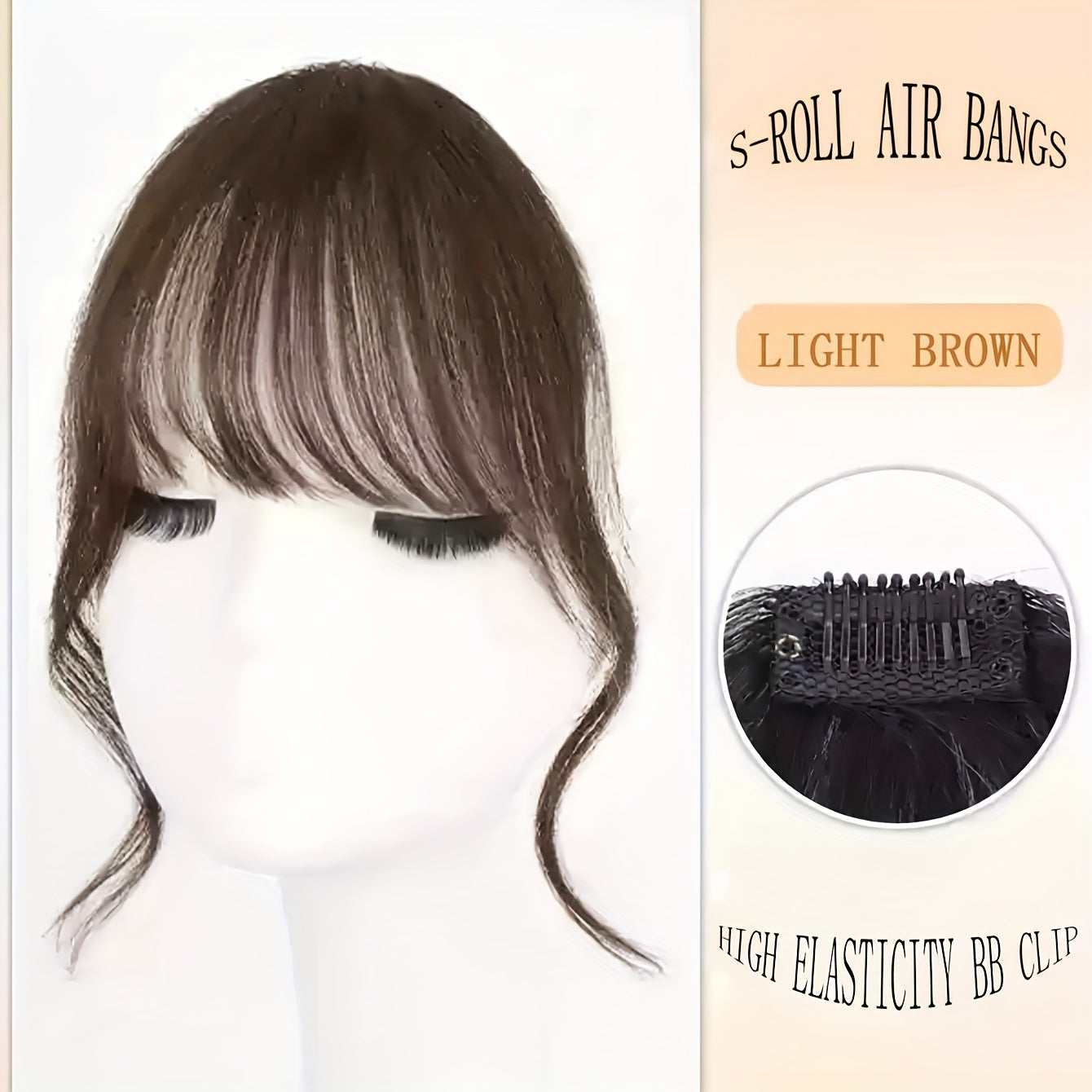 1pc Women'S Elegant Deep Brown Black Light Brown Clip-in Bangs Hairpiece, Synthetic Bangs, Hair Accessory with Sideburns, Natural Voluminous Bangs Clip-in Hair Decor, Suitable for Daily Hair Accessories Wear