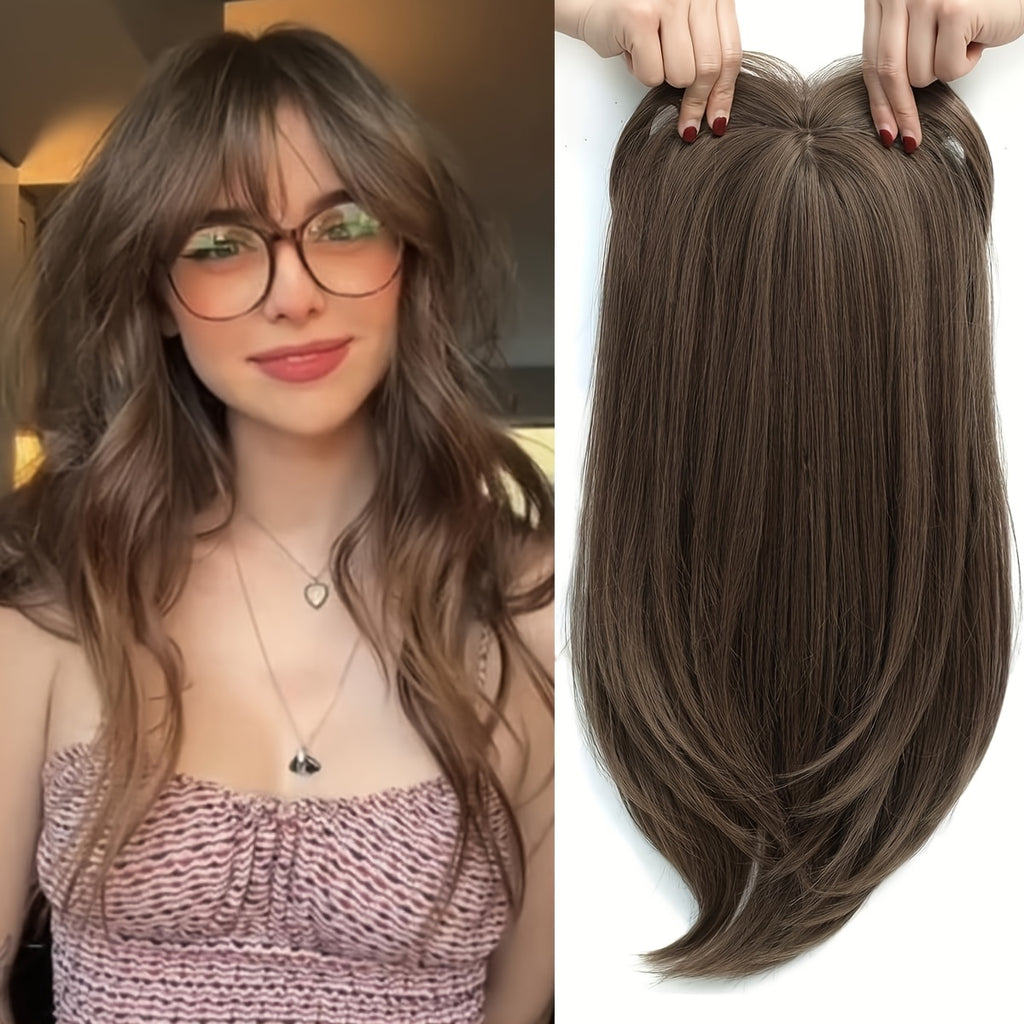 [Synthetic Hairpiece] 22-Inch Light Golden And Bleached Blonde Mixed Hair Top Synthetic Hairpiece | 55 Cm | Synthetic | Swiss Base And 3 Clips | Thinning Hair And Gray Hair Loss
