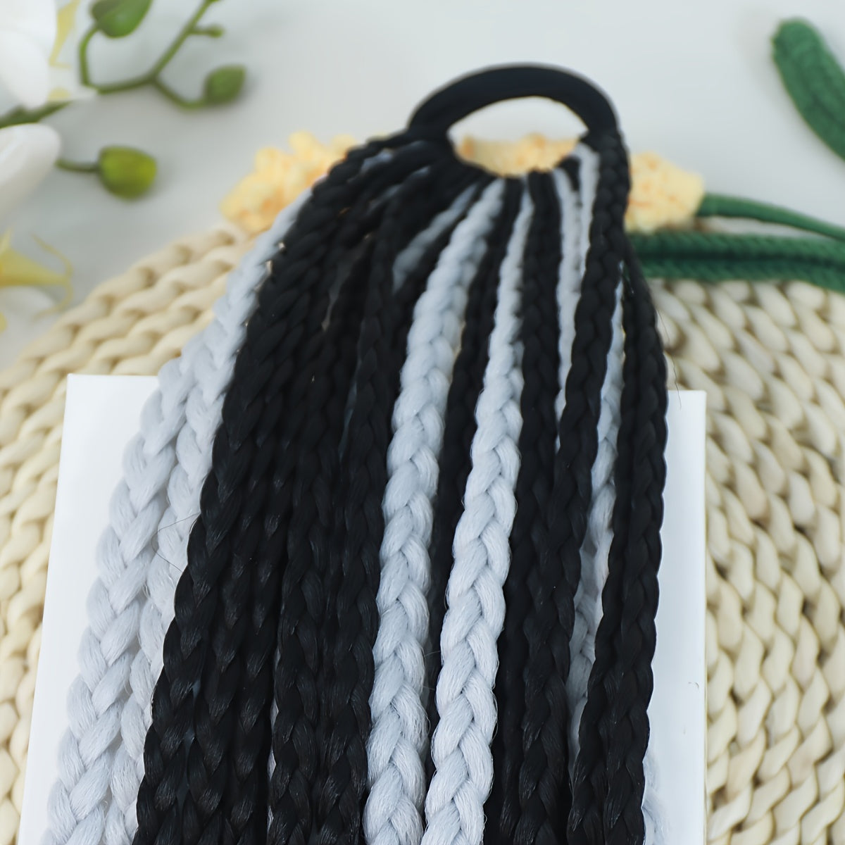 Y2K-Inspired Colorful Braided Hair Extensions with Elastic Bands - 24" Synthetic Ponytail for Women, Perfect for Street Dance & Music Festivals