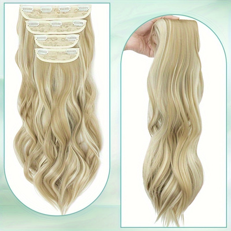 Balayage 55.88 cm Clip In Hair Extensions 4pcs Long Wavy Thick Highlighted Clip In Hairpieces Curly Synthetic Full Head Hair Extension for Women Daily Use Brown Bleach Blonde Black Christmas And Halloween Gift