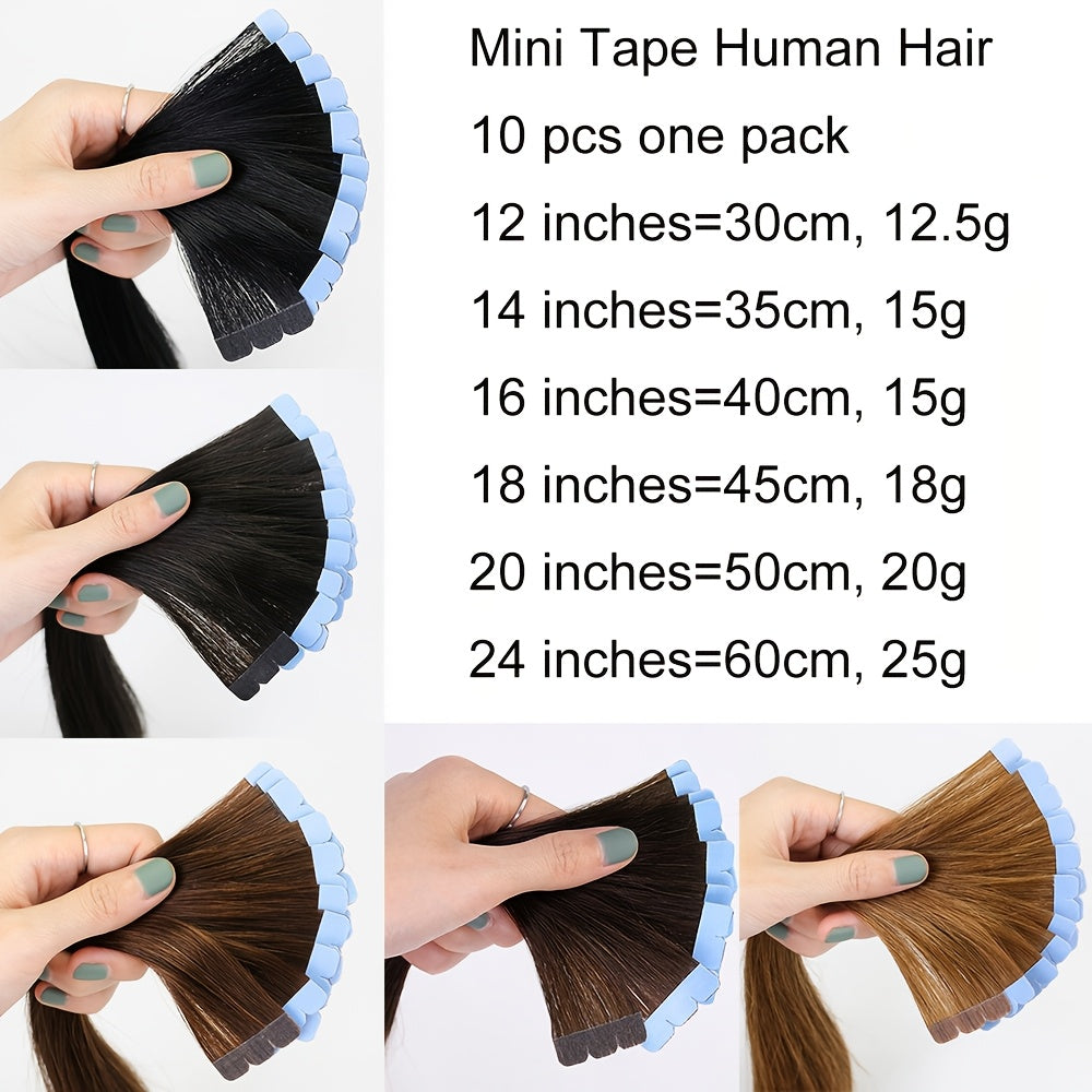 Invisible Seamless Tape-In Hair Extensions Ranging from 12 to 50.8 cm with Double-Sided Mini Tape.