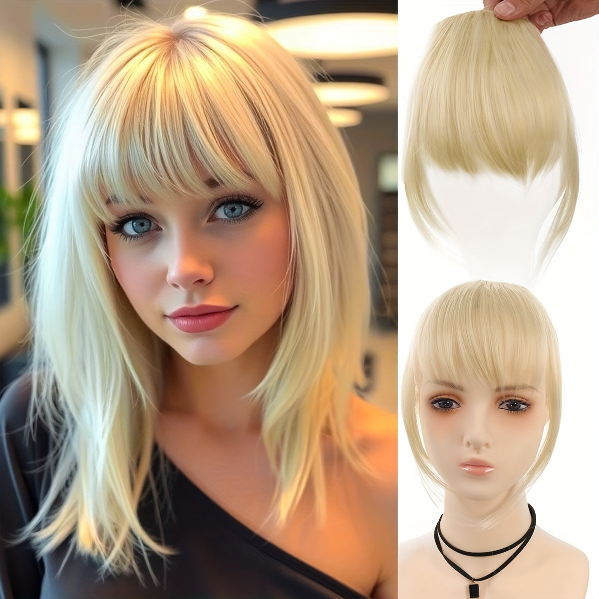 Synthetic Manga Air Bangs with BB Clip - Straight Hairpiece for Women, Easy Clip-In Temporary Hairstyle for All Occasions, Kawaii Hair Clips, Quick Hair Transformation, Sleek Hair Accessory, Secure Attachment, Daily Wear Accessory