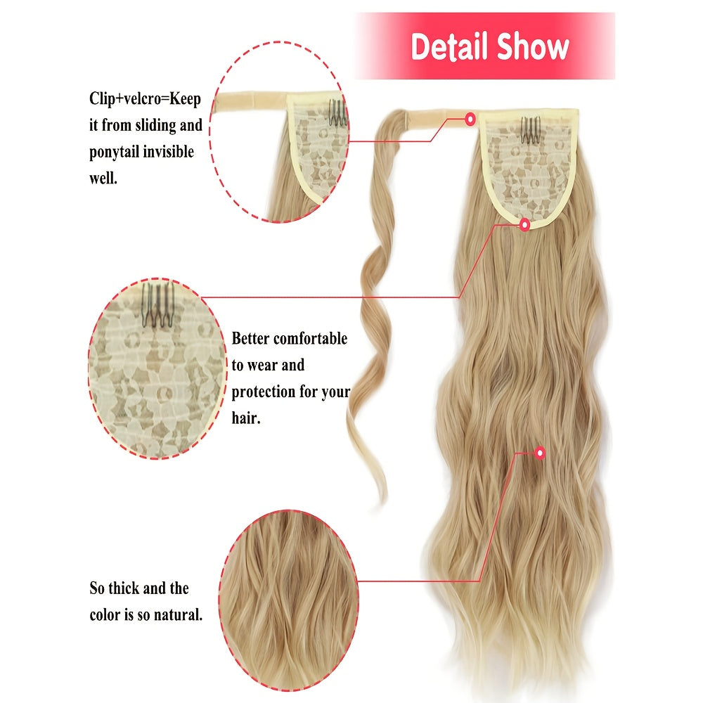 20-Inch Curly Wavy Ponytail Extension in Dirty Blonde, Made from High-Strength Synthetic Fibers for Women.
