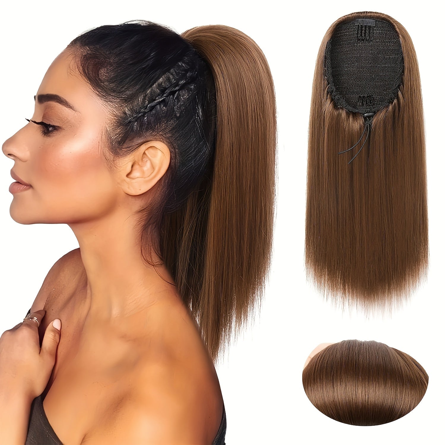30.48cm Straight Multi-Layered Lightweight Fluffy Ponytail Extension - Tangle-Resistant, Smooth Soft Synthetic Hairpiece for Women, High-Temperature Fiber, Perfect for Short Hair, Hair Extension|Straight Hair Extension|Smooth Texture