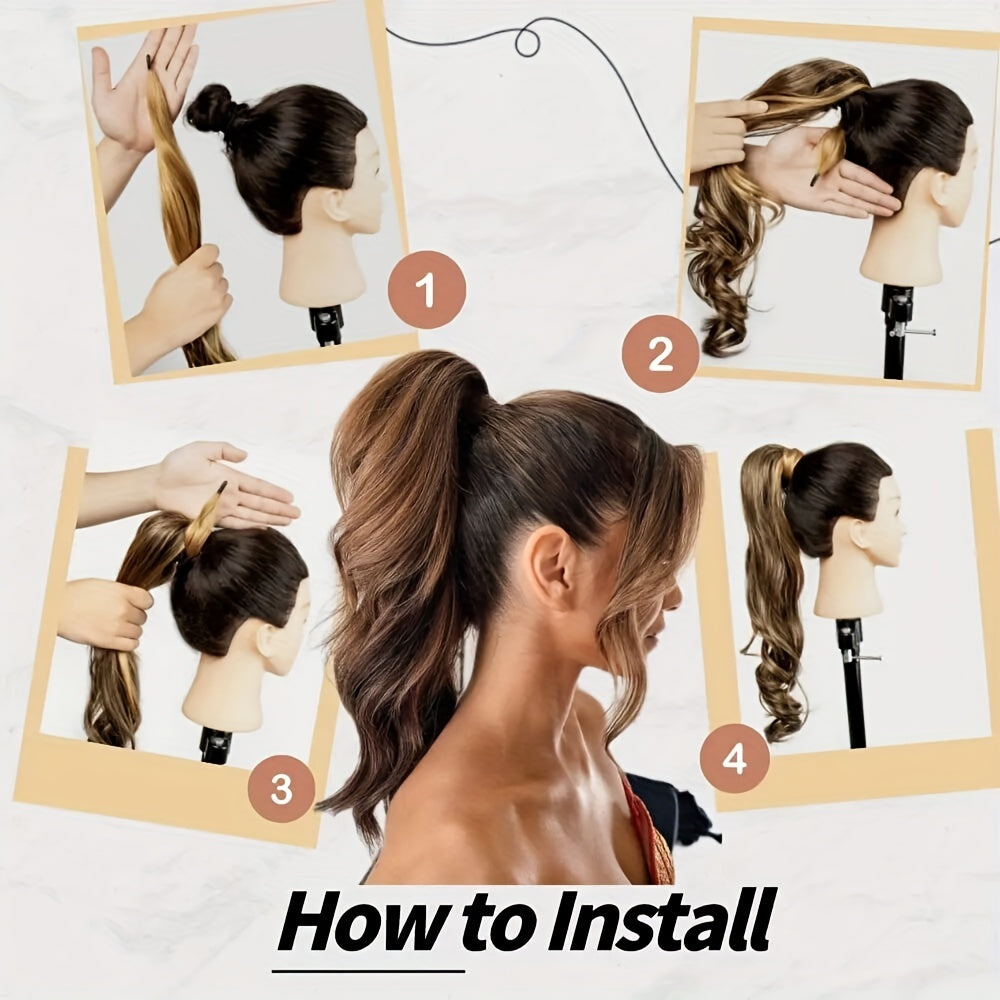 Ponytail Extension 81.28 cm Flexible Wrap Around Ponytail Hair Extensions Long Curly Pony Tails Hair Extensions Wavy Hair Ponytails Hairpieces for Women