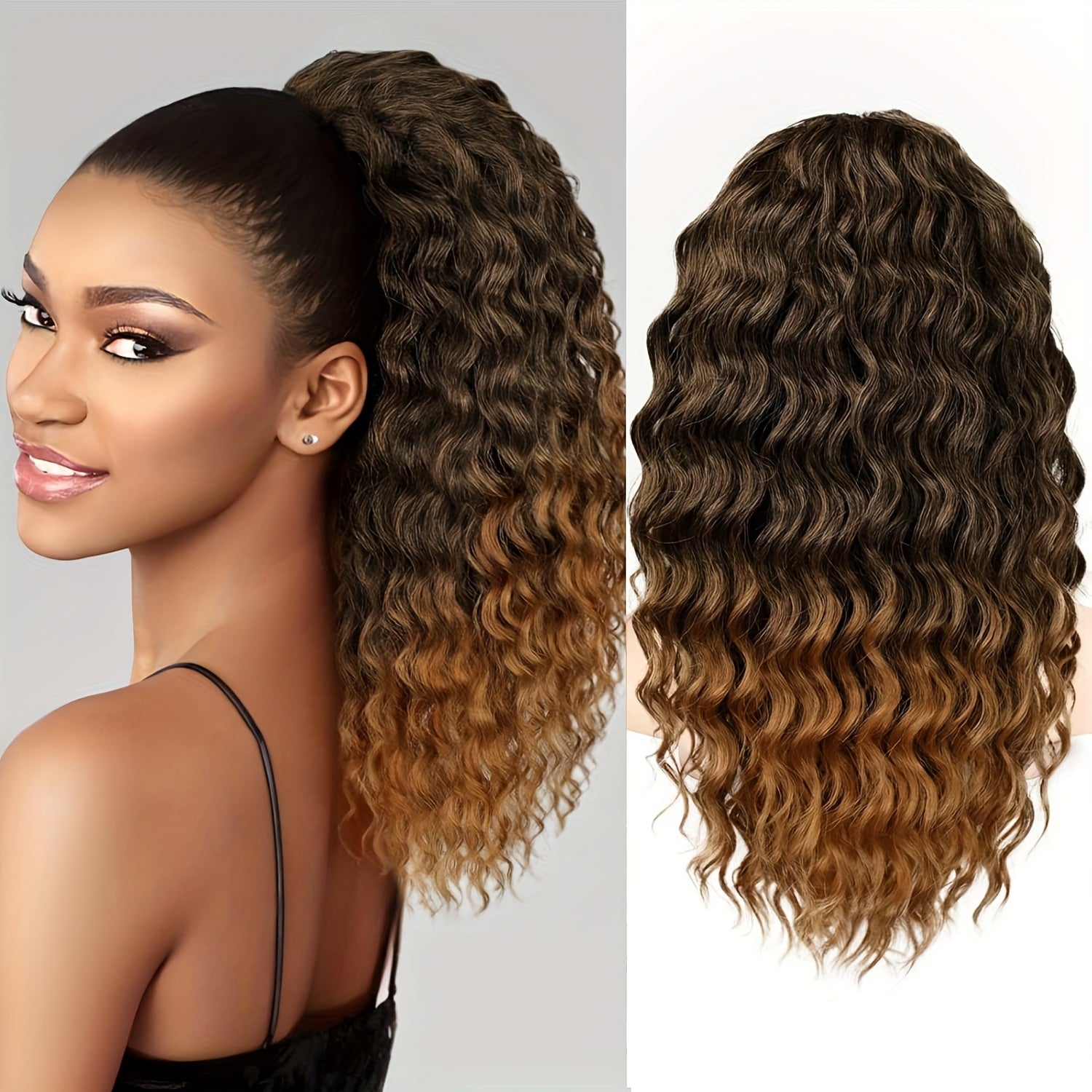 Curly Ponytail Extension Drawstring Ponytail for Women Black Mixed Ginger Curly Clip in Hair Extensions 20/26 Inch Ponytail Extension Synthetic Hairpiece for Daily Party