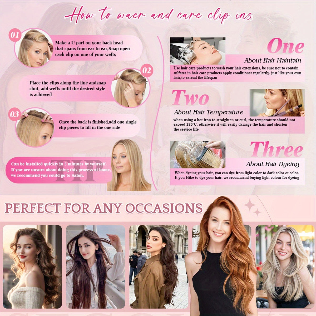 Benehair HAIR Hair Extensions Clip In 8pcs 18 Clips Synthetic Fiber Seamless 58.42cm Long Straight Full Head