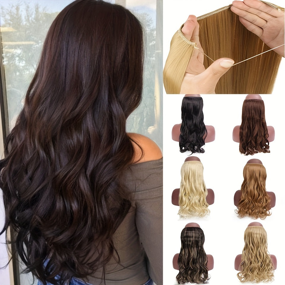 Invisible Wire Women's Hair Extensions - Easy-Clip Curly Synthetic Hairpieces, Comfortable & Natural-Looking for Full-Body Curls