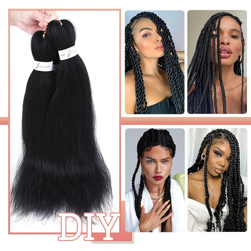 3 Bundles, Soft Synthetic Fiber EZ Braid Professional Pre-Stretched Braiding Hair Extensions, Yaki Texture, Long Lasting Freshness, No Shedding, Unisex-Adult, Crochet For Bohemian Braids Goddess Faux Locs Water Wave Passion Twist Fluffy Natural Ombre