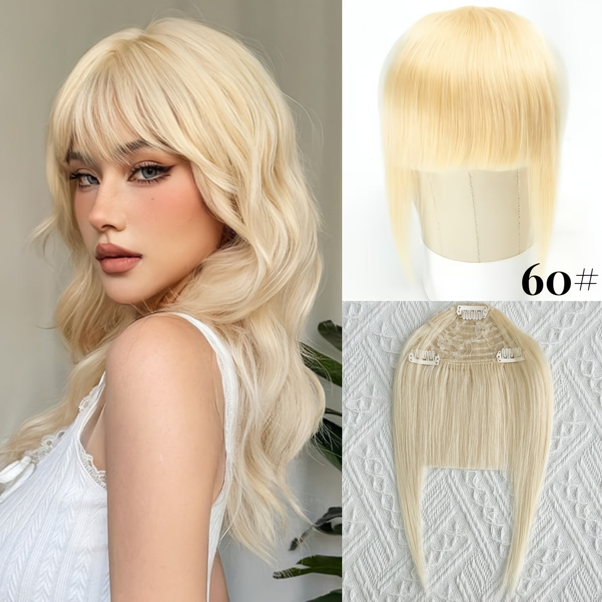 Elegant Women'S 100% Human Hair Bangs Clips, Platinum Blonde Remy Human Hair, 15.24cm Air Fringe Bangs Hairpiece for Women