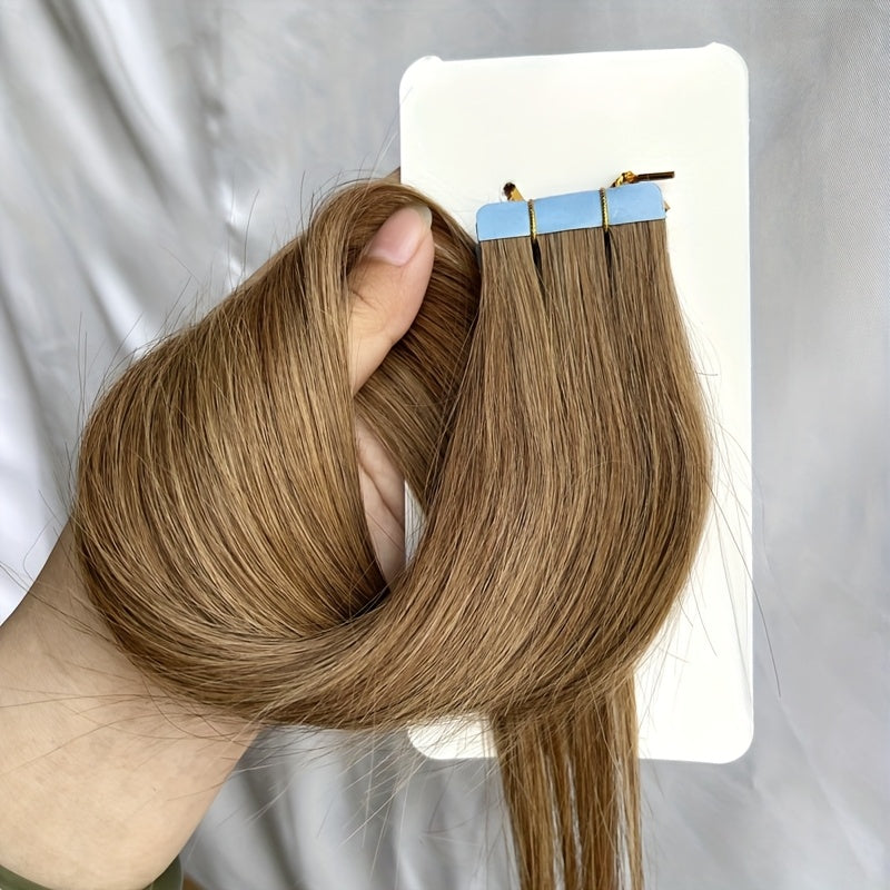 20pcs Normal Color Tape In Hair Extensions Human Hair Straight Tape In Hair Extensions 30.48cm-55.88cm Long Hair 30G/Pack Add Volume