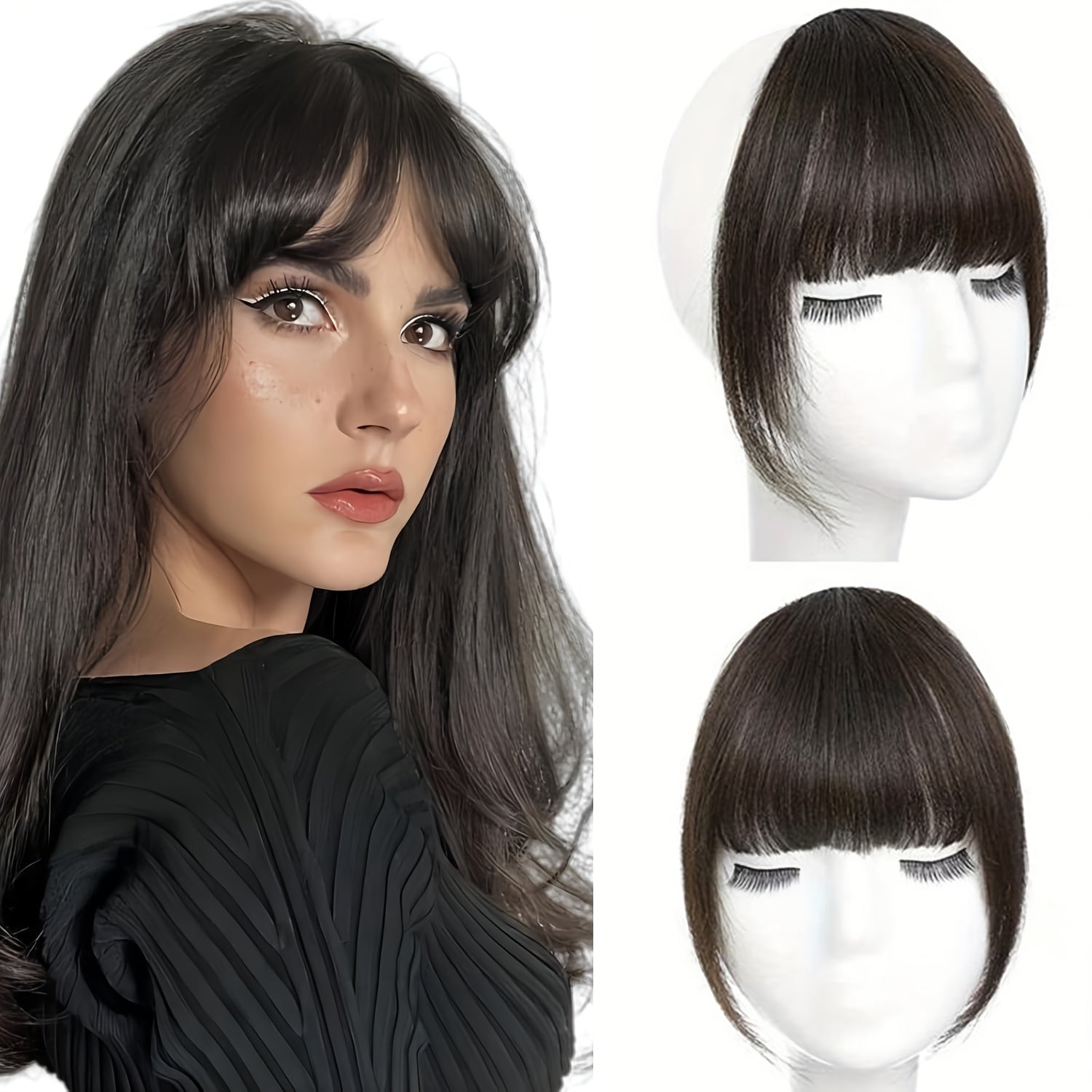 Style Flex, Chic 6-Inch Clip-In Bangs for Women - Straight Synthetic Hairpiece, Versatile Daily Wear