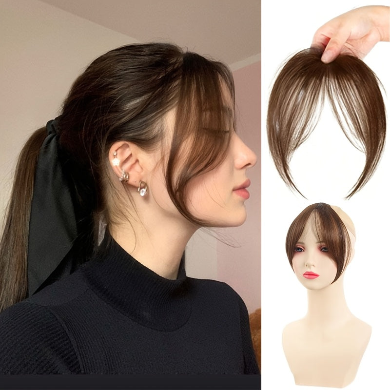 1pc Women's Natural Look Clip-In Bangs, 20.32 cm Straight Hair, High Temperature Fiber, Basic Style, Fluffy Daily Wear