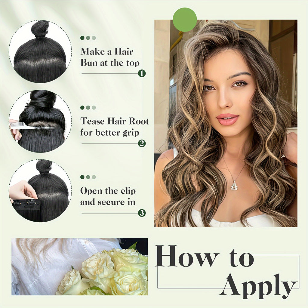 Balayage 55.88 cm Clip In Hair Extensions 4pcs Long Wavy Thick Highlighted Clip In Hairpieces Curly Synthetic Full Head Hair Extension for Women Daily Use Brown Bleach Blonde Black Christmas And Halloween Gift