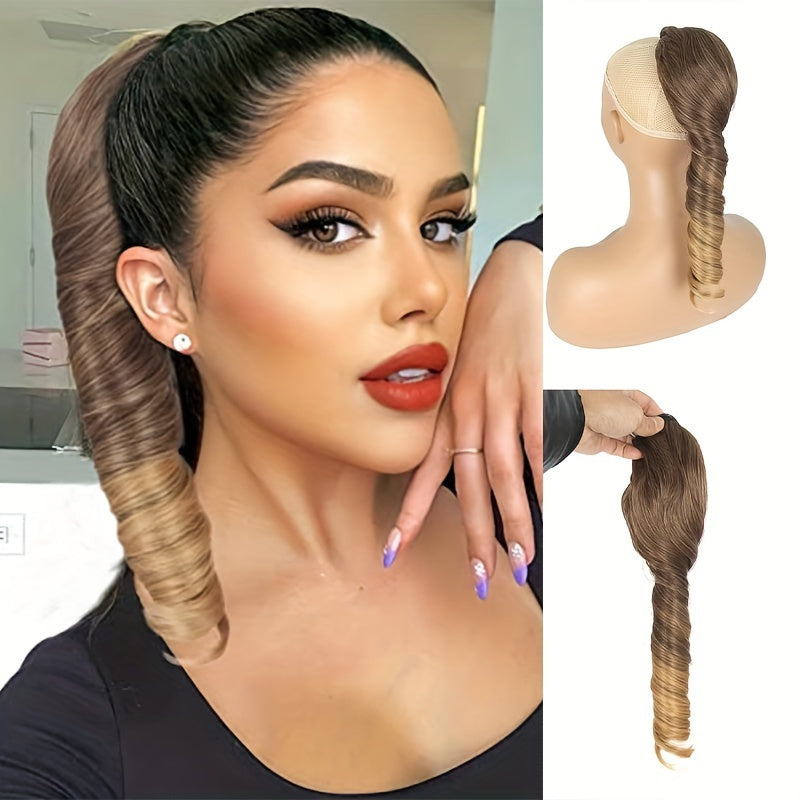 Blonde Curly Wave Clip-On Ponytail Hair Extensions for - Synthetic Drawstring Ponytail with Secure Clips, Elegant Volume & Length for Versatile Hairstyles, Ponytail Extension, Easy Hair Enhancement, Voluminous Ponytail, Secure Clip Attachment