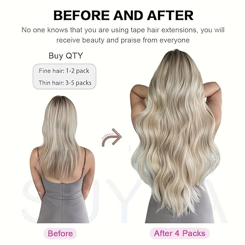 10pcs/1 Pack Straight Real Human Hair Tape In Extensions Straight Smooth Hair Extensions 40.64cm-60.96cm Natural Popular Blonde Color Human Hair Extneisons For Women, Versatile Use For Ewedding, Party, Brithday, Fesitival To Add Volumn And Length.