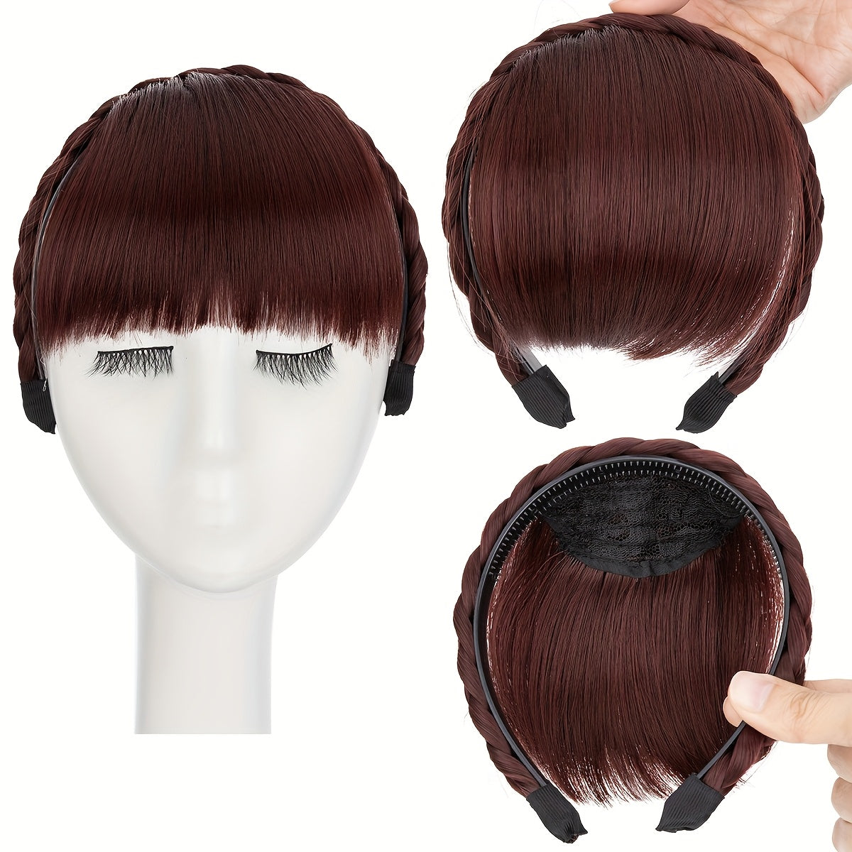 High-Top Hair Accessory 1pc Multi-Color Available Women's Synthetic Clip-In Bangs, Braid Design - Versatile Bangs Piece Suitable for All Hairstyles, Wearable for Daily And Date Outings Halloween