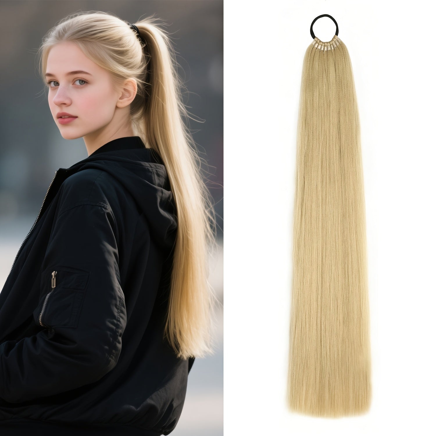 LEHAN 86.36cm Straight Synthetic Ponytail Extension for Women - Easy-to-Use, Durable High-Temperature Fiber Hairpiece for Everyday Style, Black, Ponytail Hair Extensions, Versatile Hairpiece, Natural Look Hairpiece, Synthetic Hair Fiber