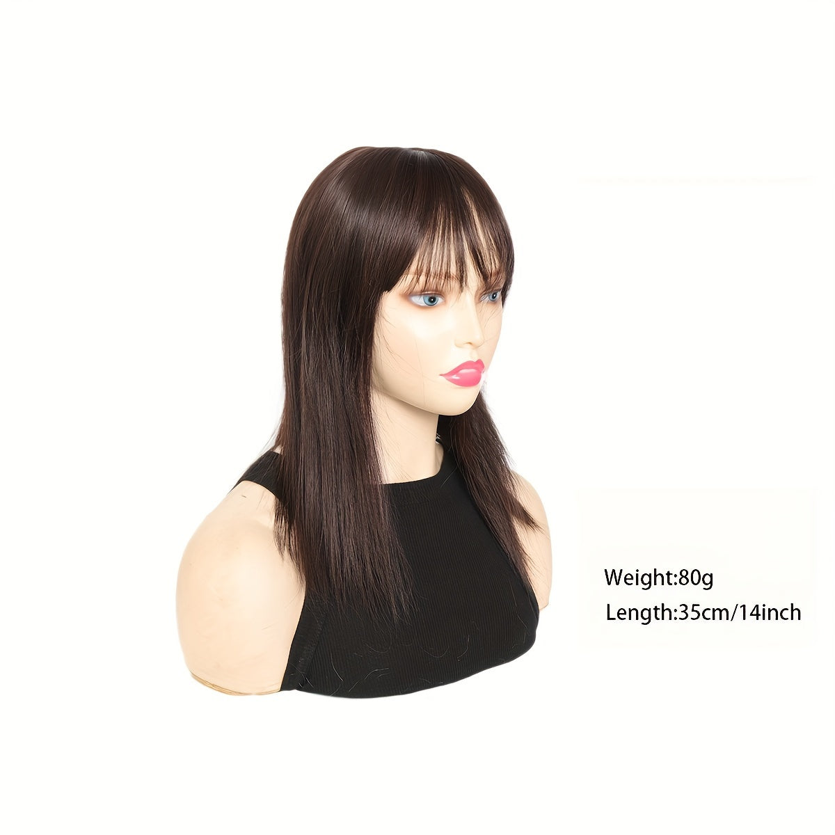 14-Inch Synthetic Hair Topper for Women with Bangs - Clip-In Straight Hairpiece for Thinning Hair, Large Base Wiglet, Black with Highlights, Versatile Style for All Ethnicities, Hair Accessories