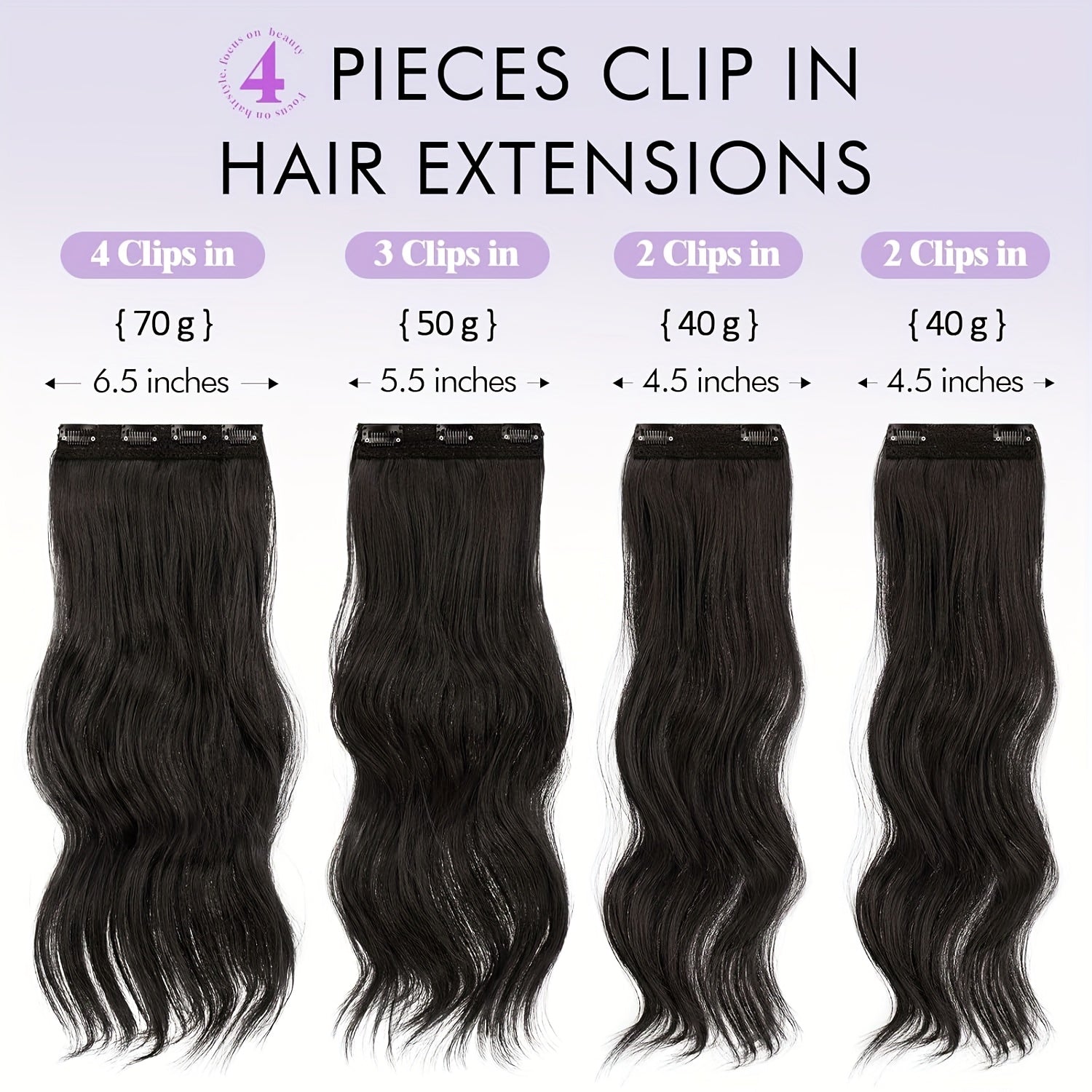 4pcs Women'S Clip-In Hair Extensions, 50cm Long Wavy Synthetic Hair in Natural Black and Brown, Soft High-Temperature Fiber for Everyday and Party Use, Party Hair Accessories, Elegant Hairpiece, Secure Clip Attachment