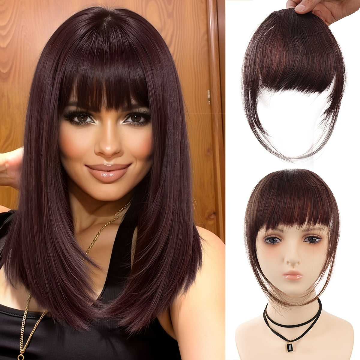 Synthetic Manga Air Bangs with BB Clip - Straight Hairpiece for Women, Easy Clip-In Temporary Hairstyle for All Occasions, Kawaii Hair Clips, Quick Hair Transformation, Sleek Hair Accessory, Secure Attachment, Daily Wear Accessory