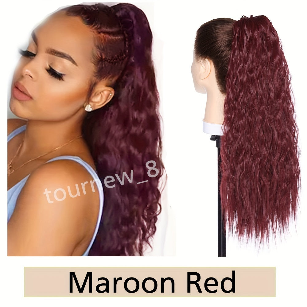18inch/45cm Long Kinky Corn Wave Ponytail Hair Extension Synthetic Drawstring Afro Curly Wavy Pony Tail Wrap Around Pony Tails Clip In Hairpieces Layered Hairpiece Black Brown Blonde Highlight For Women Daily Party Halloween Christmas Use