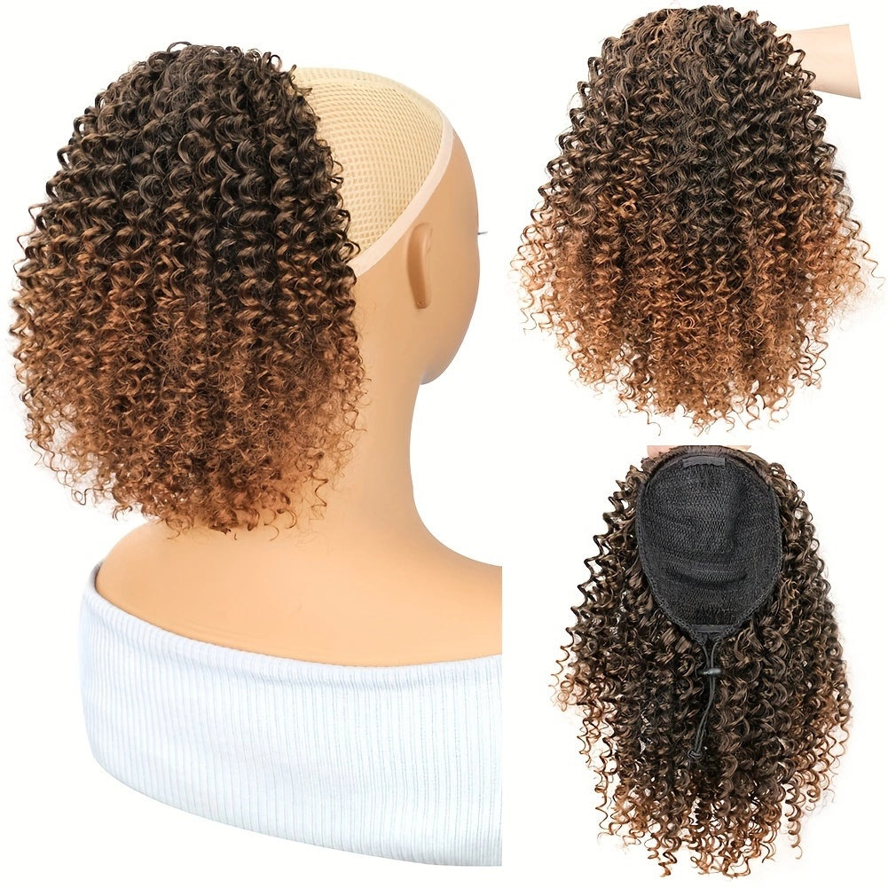 25.4 cm Synthetic Curly Ponytail Hair Extension for Women - Kinky Curly Drawstring Ponytail, Clip-In Fake Ponytails for Daily Use, Natural Look, Easy to Style, Daily Hair Extension | Elegant Hairpiece | Secure Fit Ponytail, Ponytail Wig