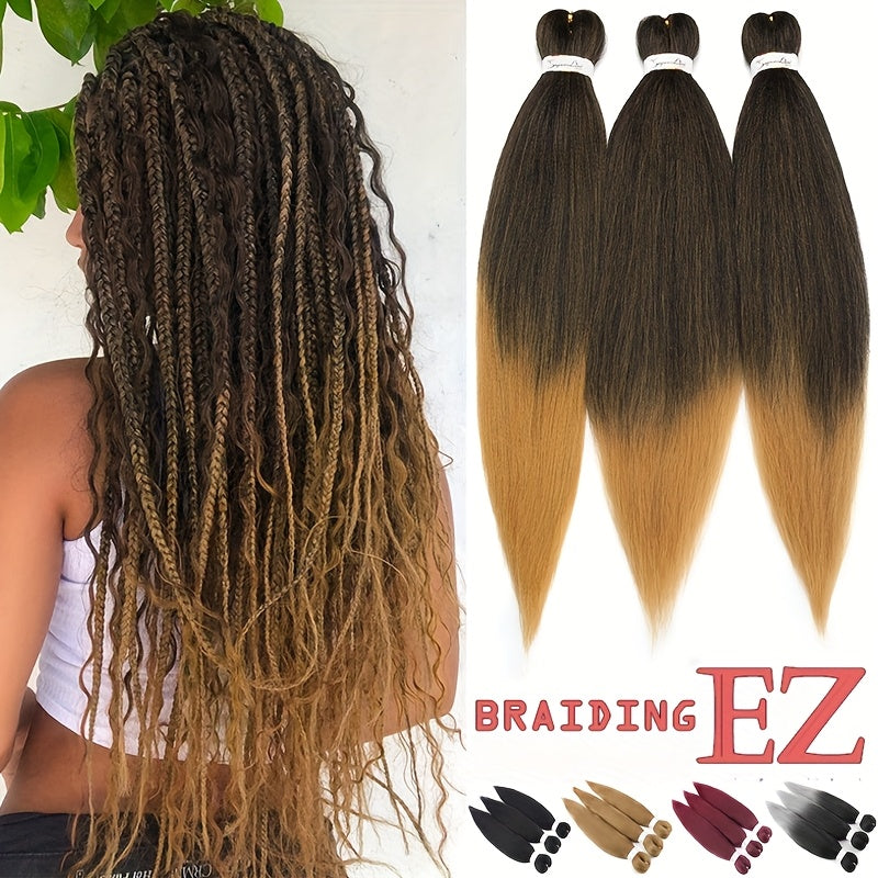 3 Bundles, Soft Synthetic Fiber EZ Braid Professional Pre-Stretched Braiding Hair Extensions, Yaki Texture, Long Lasting Freshness, No Shedding, Unisex-Adult, Crochet For Bohemian Braids Goddess Faux Locs Water Wave Passion Twist Fluffy Natural Ombre