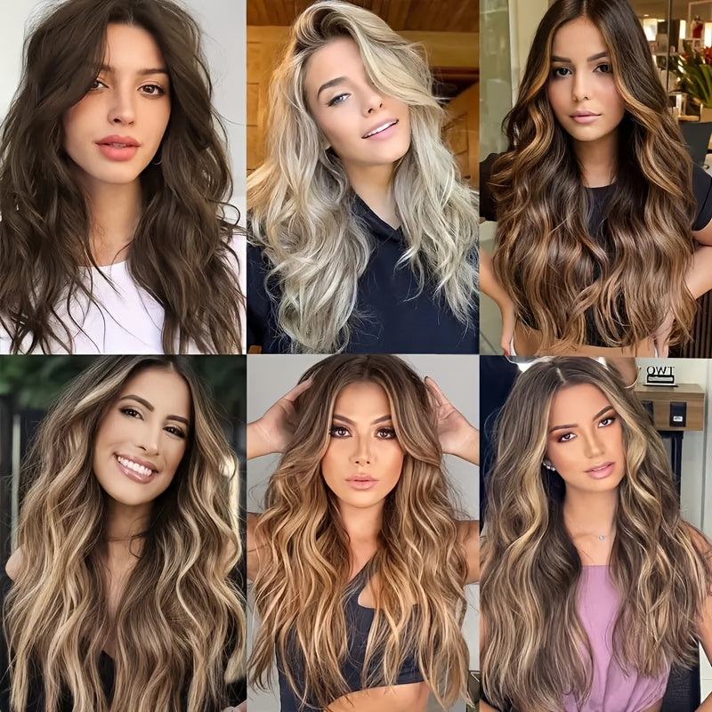 Elegant Mixed Color Clip-In Hair Extension for Women - 16 Clips, Long Wavy Curly Synthetic Hairpiece for Volume Boost & Styling