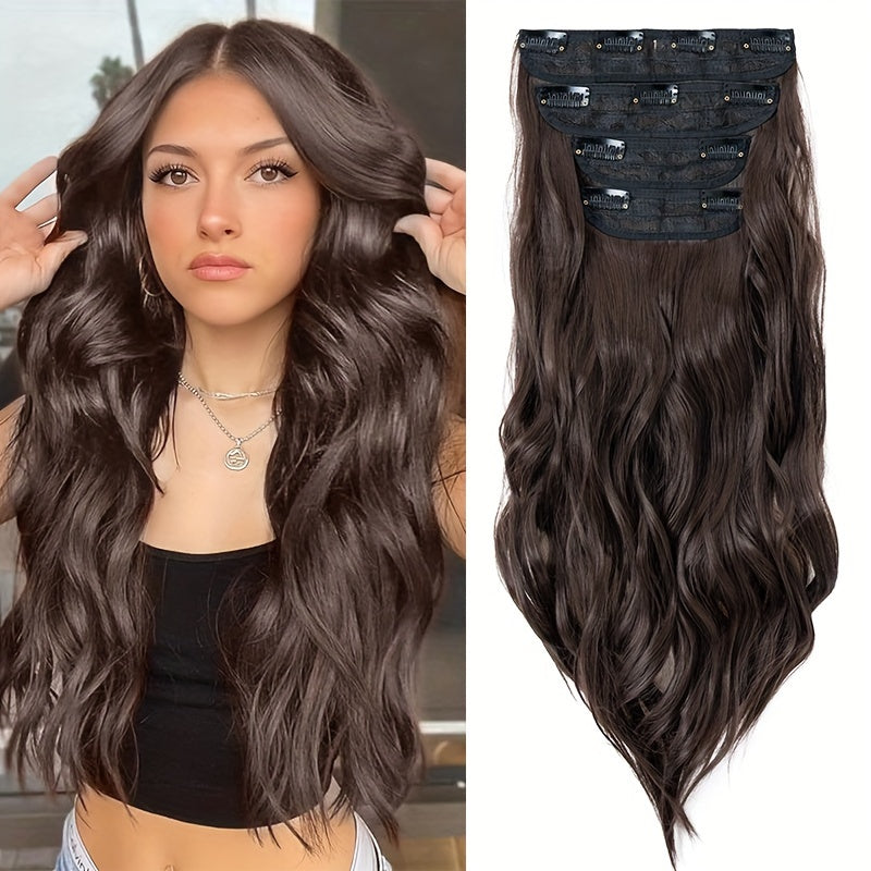 Balayage 55.88 cm Clip In Hair Extensions 4pcs Long Wavy Thick Highlighted Clip In Hairpieces Curly Synthetic Full Head Hair Extension for Women Daily Use Brown Bleach Blonde Black Christmas And Halloween Gift