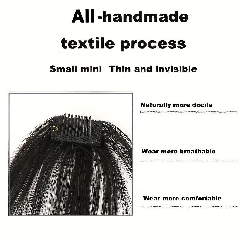 1pc Unisex Straight Human Hair Air Bangs Clip-In Hair Extensions, Heat Resistant, All-Handmade Textile Process, Basic Style for Women