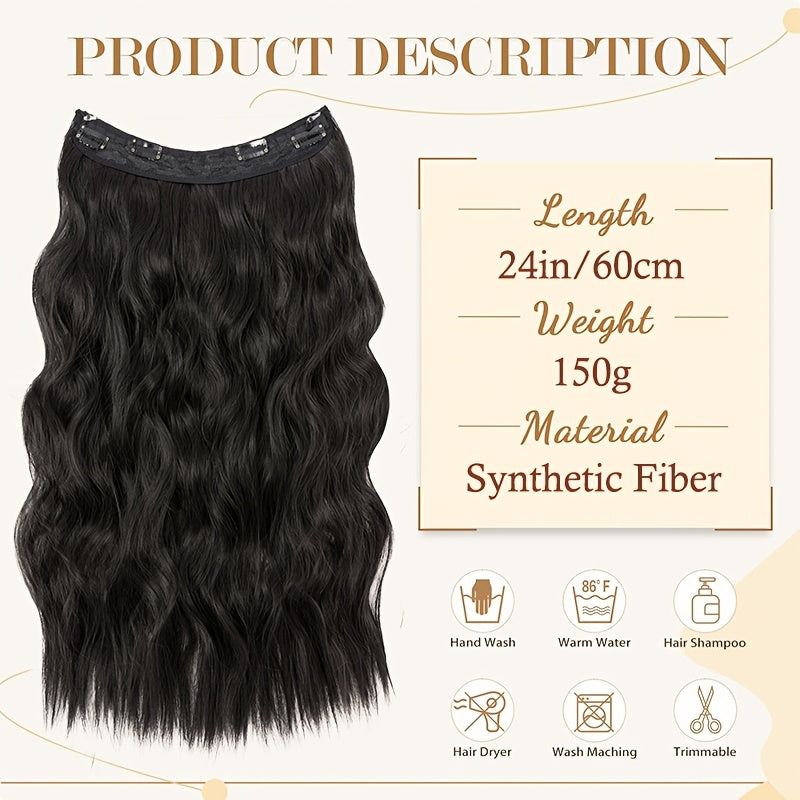 4 Clips Adjustable Size Invisible Wire Hair Extensions With Transparent Wire Synthetic Hair Piece Long Wavy Secret Headband Hairpieces For Women Daily Wear And Halloween Party